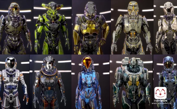 10组科幻机械装甲游戏角色模型