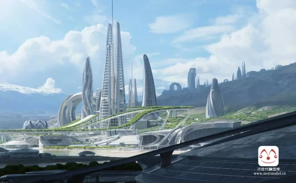 未来乌托邦城市-摩天大楼建筑模型