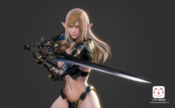 AAA级游戏品质女精灵剑士剑客角色3D模型