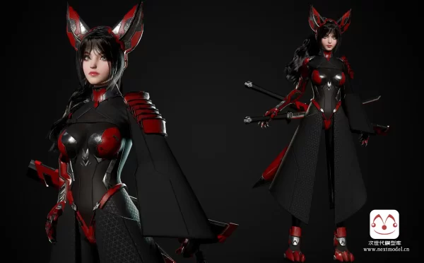 AAA级摩登科幻狐女武士游戏角色模型