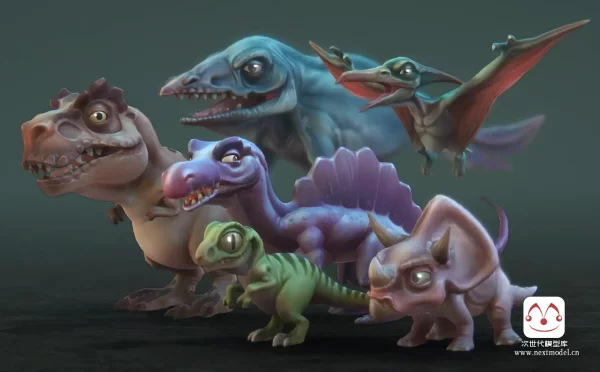 6只超高品质卡通风格侏罗纪恐龙3d模型