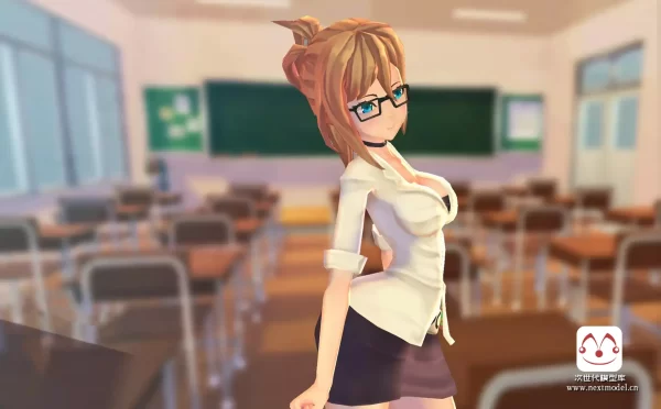 日系卡通美少女老师模型带动画