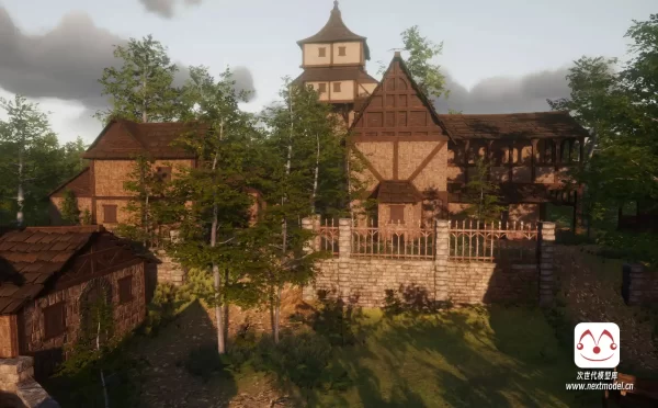 中世纪奇幻世界小镇村庄场景环境模型
