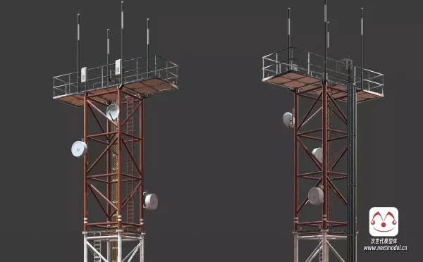 超高质量模块化广播塔游戏建筑模型
