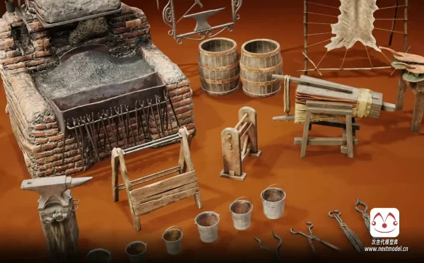 中世纪铁匠铺铁匠工具道具模型