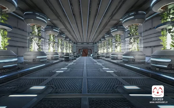 模块化科幻太空射击游戏走廊场景模型