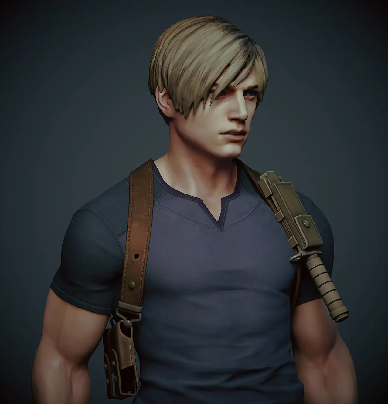 使用ZBrush与Marmoset Toolbag打造的《生化危机》角色Leon S. Kennedy-次世代模型库 《生化危机》角色Leon S. Kennedy 3D