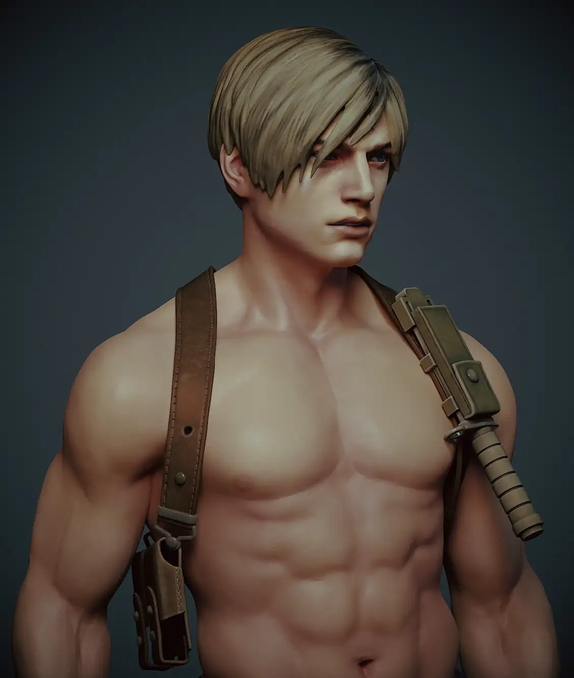使用ZBrush与Marmoset Toolbag打造的《生化危机》角色Leon S. Kennedy-次世代模型库 《生化危机》角色Leon S. Kennedy 3D