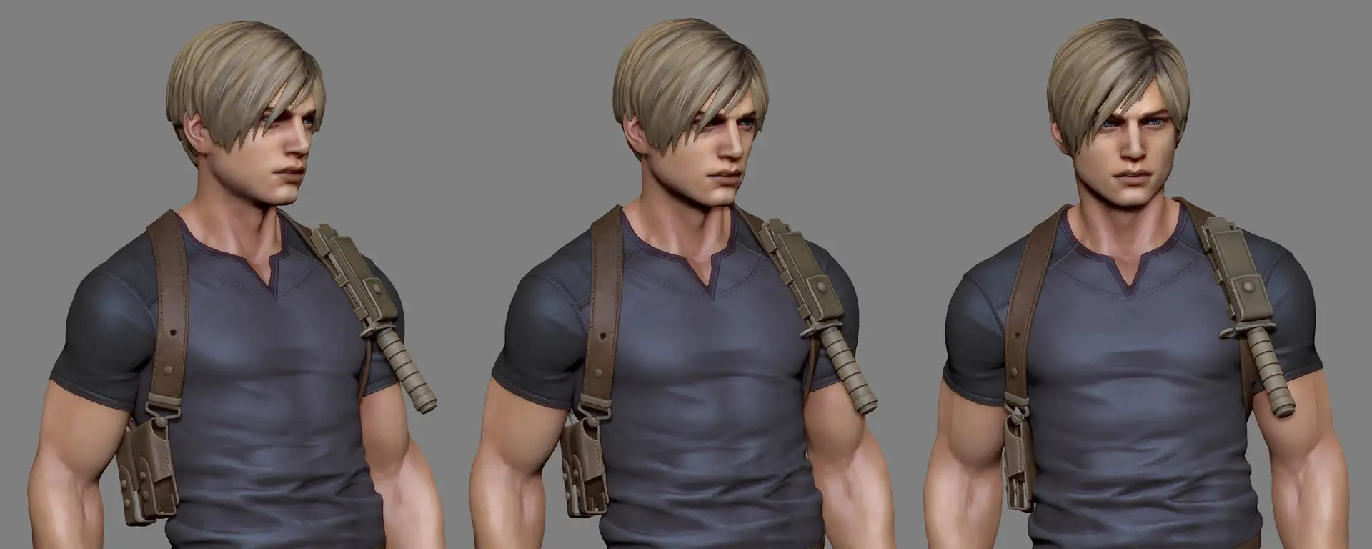 使用ZBrush与Marmoset Toolbag打造的《生化危机》角色Leon S. Kennedy-次世代模型库 《生化危机》角色Leon S. Kennedy 3D