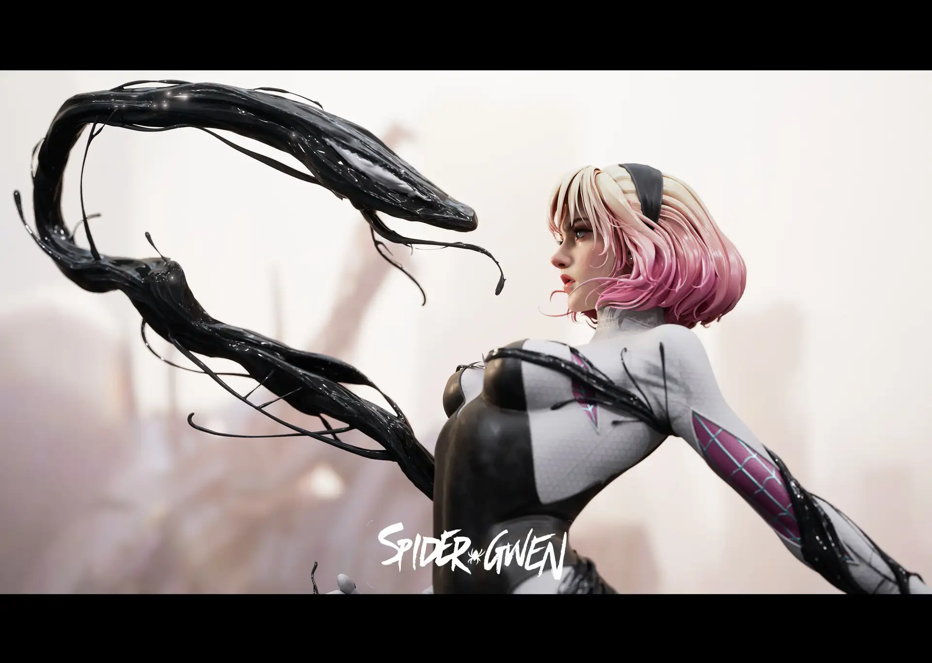 ​漫威漫画封面3D化！艺术家杨彬用ZBrush+虚幻引擎重现《蜘蛛格温与共生体》​​-次世代模型库