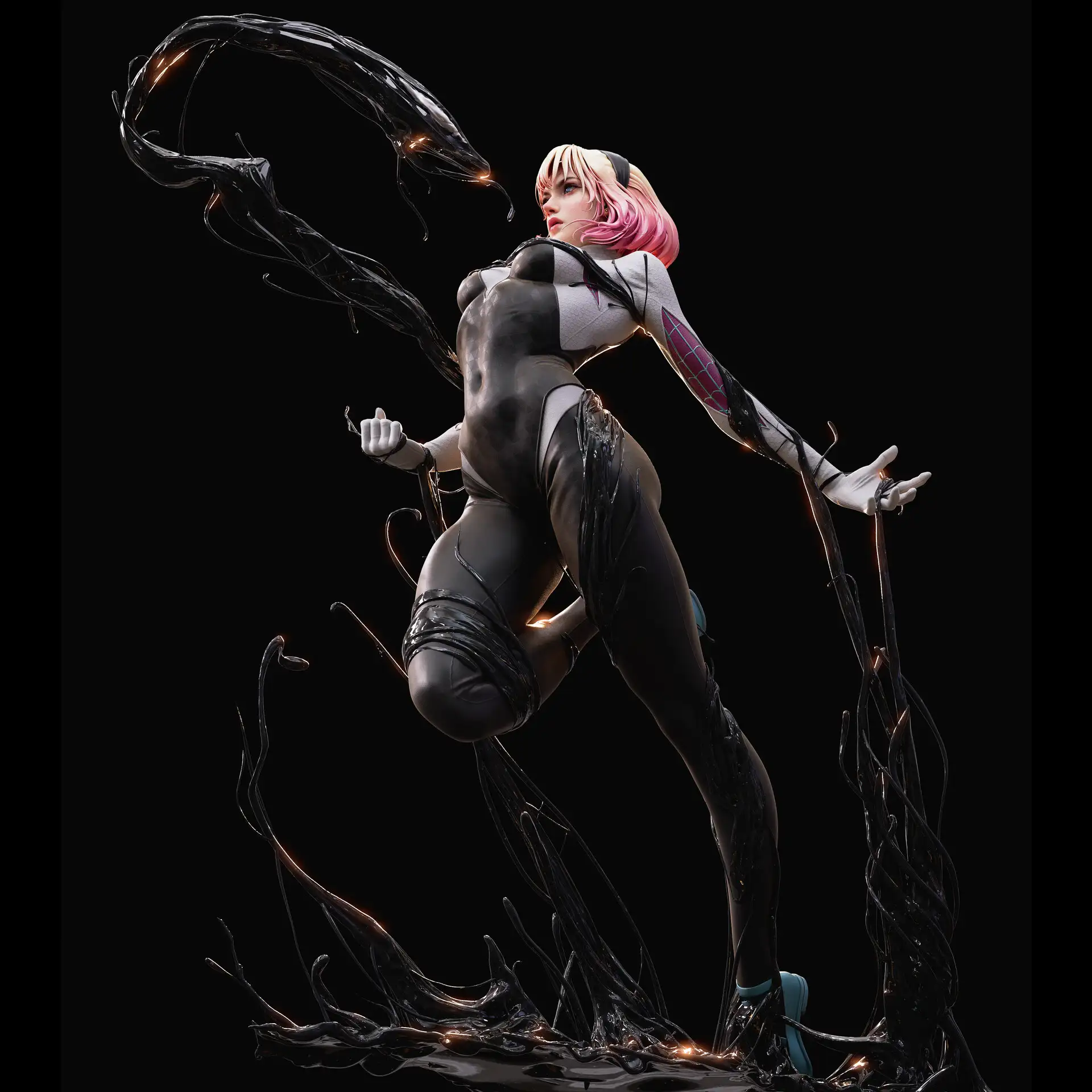 ​漫威漫画封面3D化！艺术家杨彬用ZBrush+虚幻引擎重现《蜘蛛格温与共生体》​​-次世代模型库