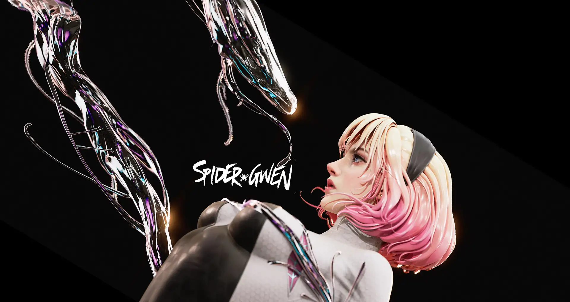 ​漫威漫画封面3D化！艺术家杨彬用ZBrush+虚幻引擎重现《蜘蛛格温与共生体》​​-次世代模型库