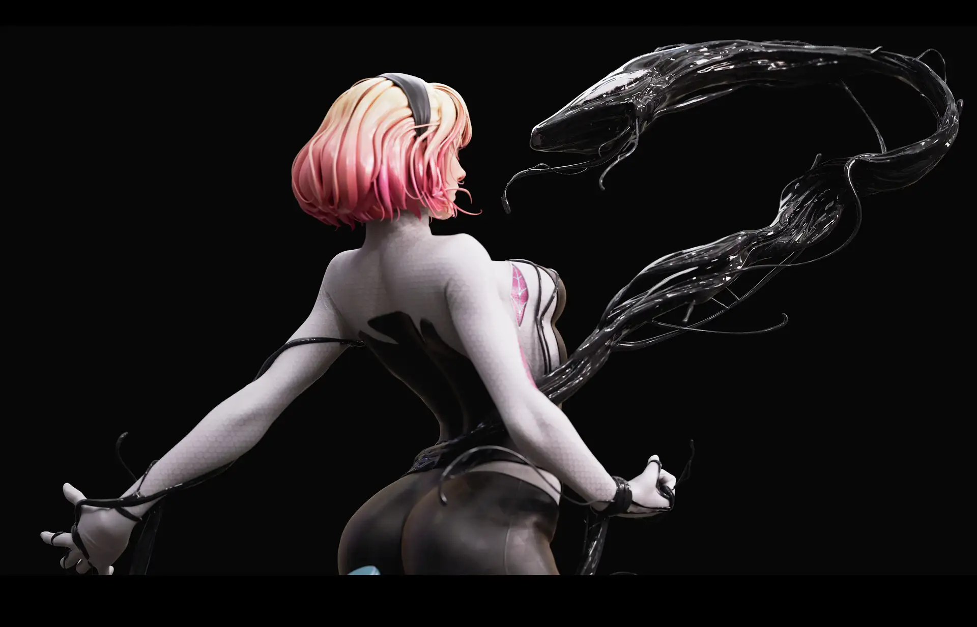 ​漫威漫画封面3D化！艺术家杨彬用ZBrush+虚幻引擎重现《蜘蛛格温与共生体》​​-次世代模型库