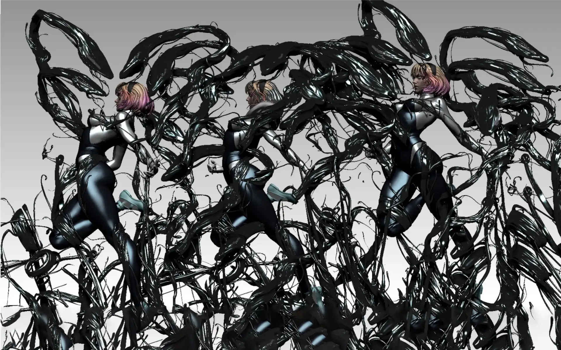 ​漫威漫画封面3D化！艺术家杨彬用ZBrush+虚幻引擎重现《蜘蛛格温与共生体》​​-次世代模型库