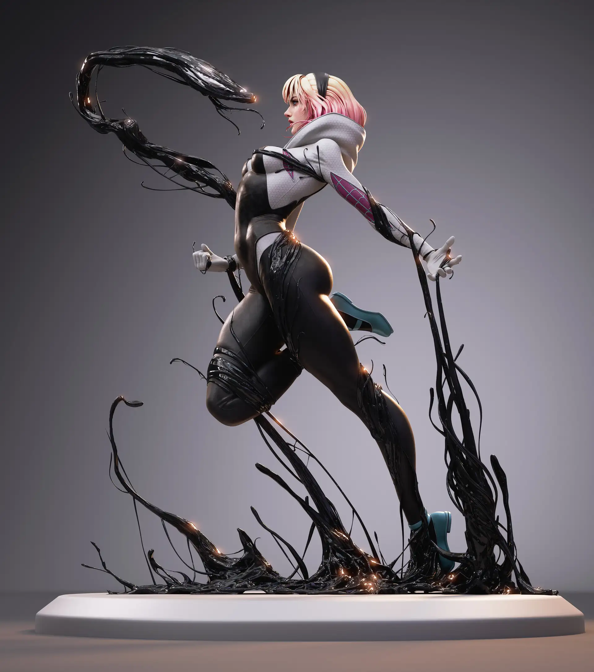 ​漫威漫画封面3D化！艺术家杨彬用ZBrush+虚幻引擎重现《蜘蛛格温与共生体》​​-次世代模型库