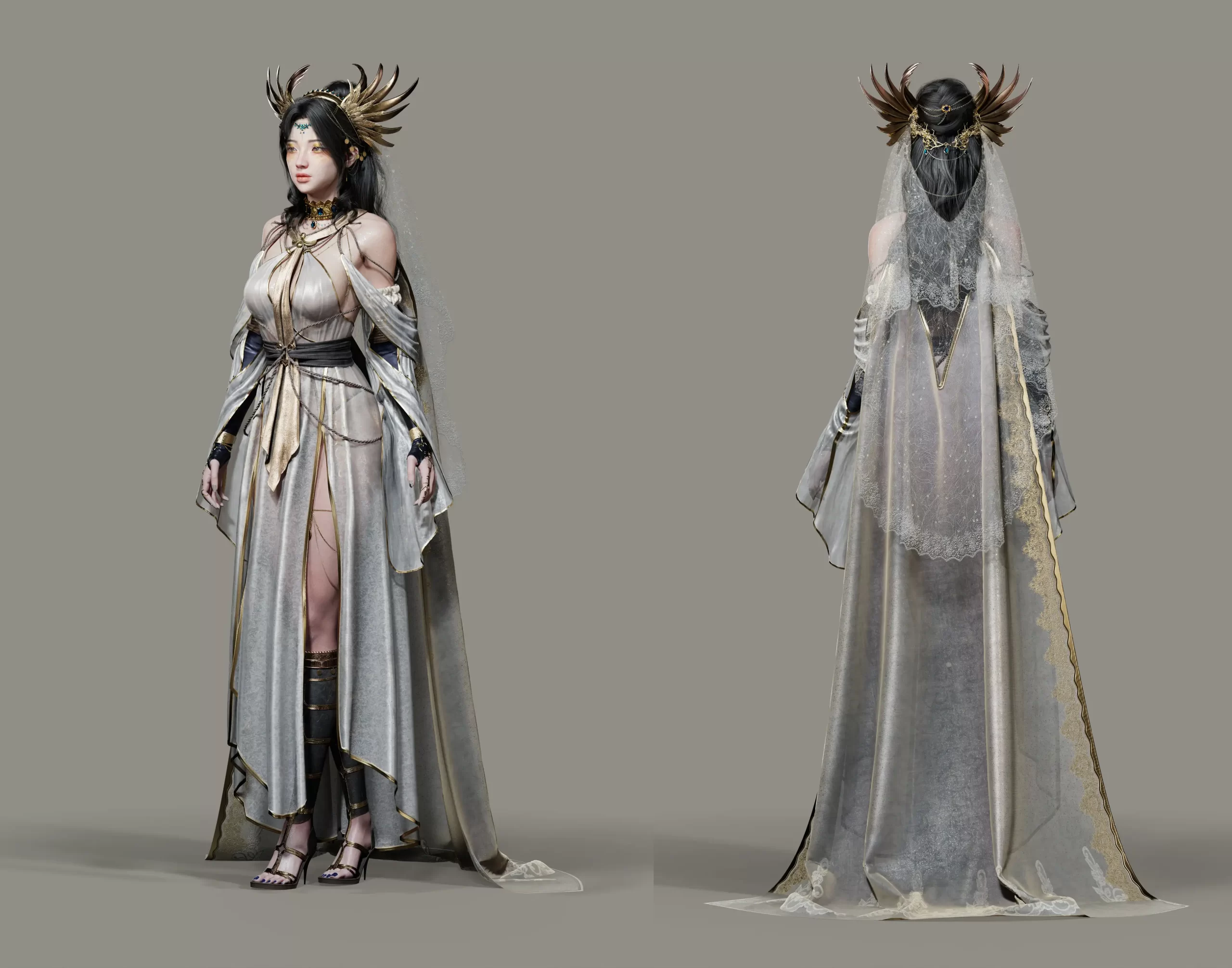 融合了东西方美学的3D 奇幻女祭司角色