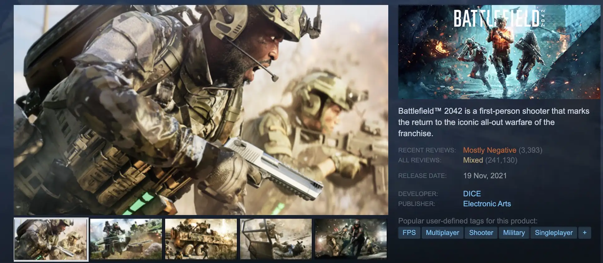 《战地 2042》 Steam上遭差评