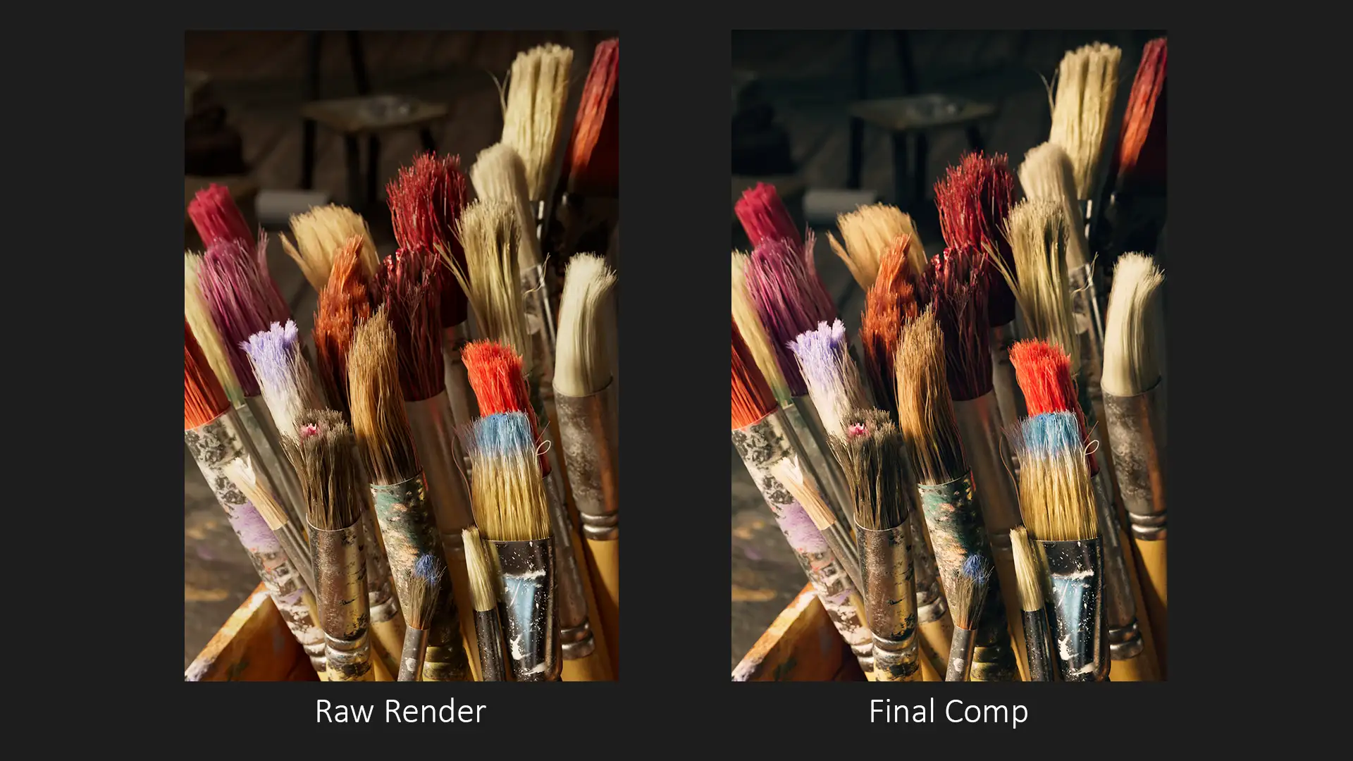 在V-Ray与XGen中打造逼真画笔:技术全解析-次世代模型库 绘画笔刷最终渲染图