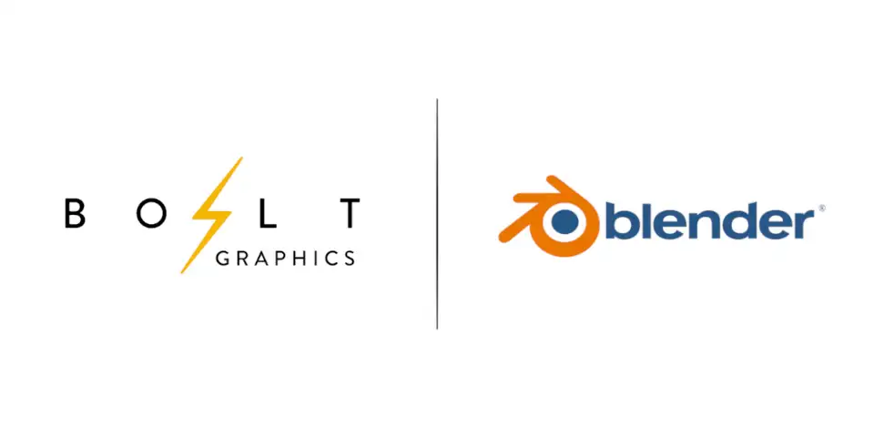 Bolt Graphics 公司 Logo 与 Blender 标志并列展示 Bolt Graphics 公司 Logo 与 Blender 标志并列展示