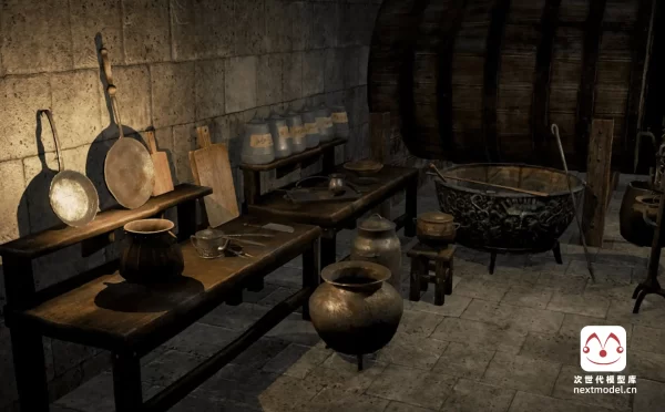 中世纪老式厨房道具