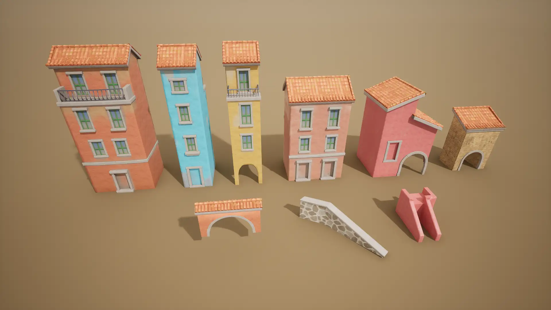 制作好的9中模块化建筑组件展示