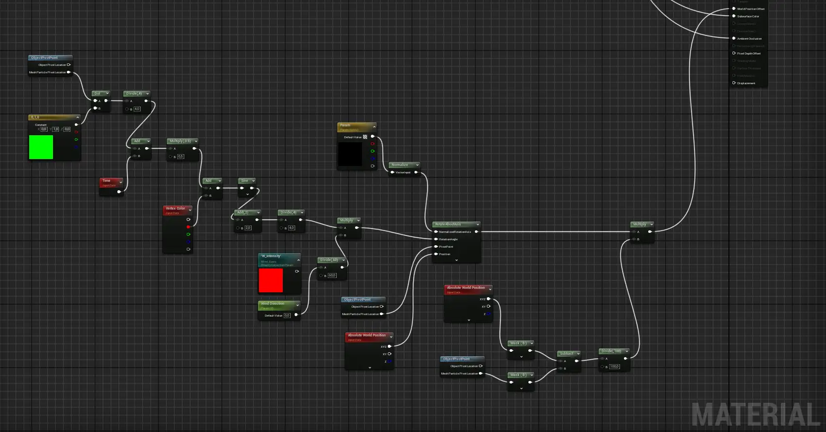 在UE5中创建的植被材质节点截图