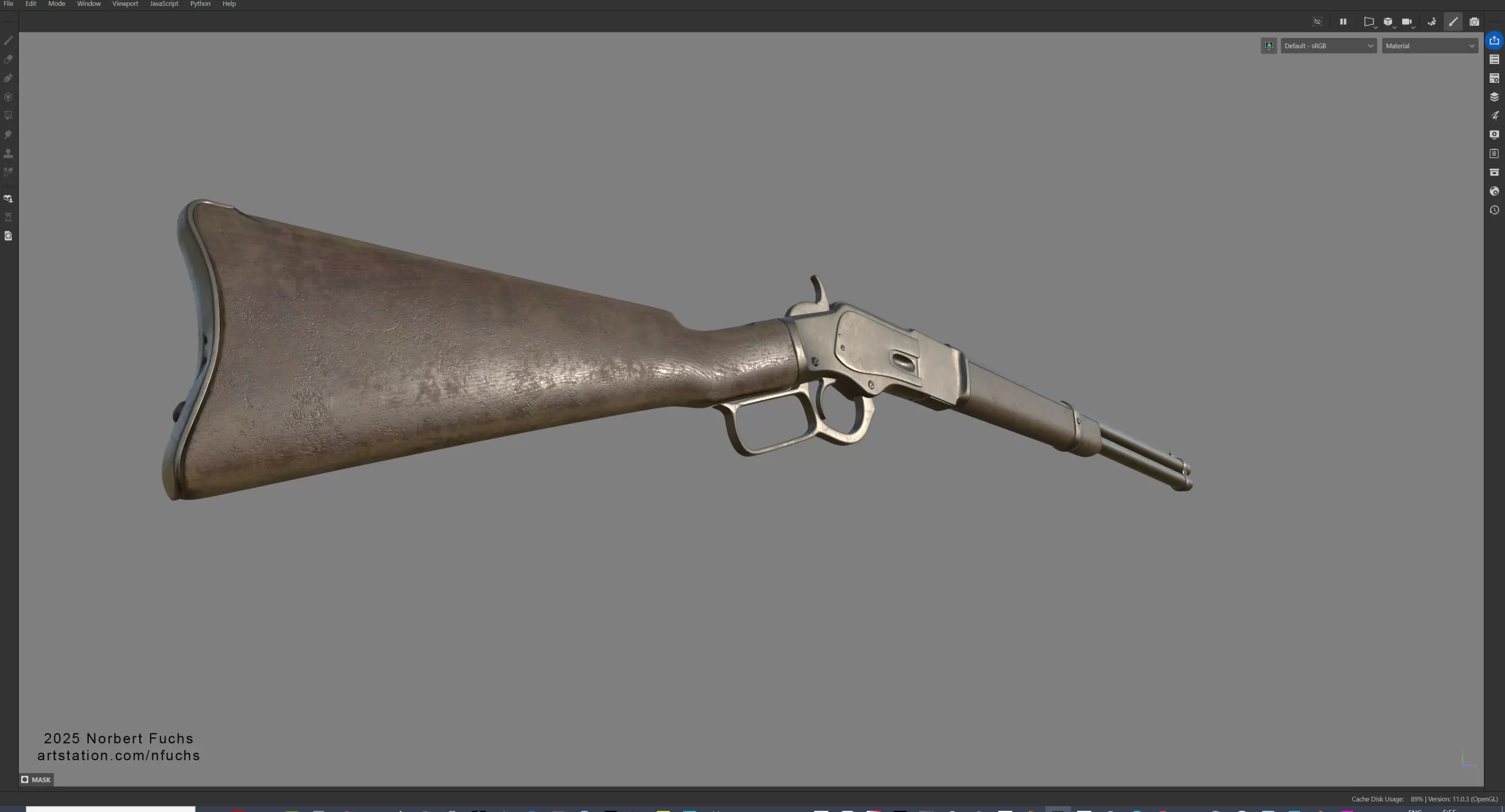 使用 UE5 与 Substance 3D 基于 AI 概念打造逼真女牛仔肖像-次世代模型库 角色使用的武器最终纹理效果的背面角度