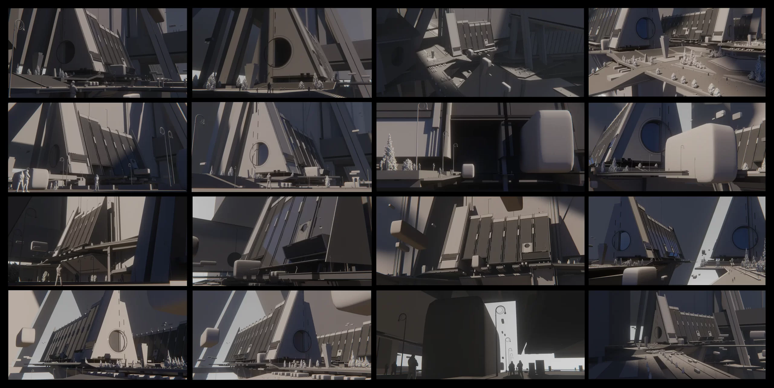 使用 Blender 设计粗野主义航站楼|3D 环境概念艺术全流程-次世代模型库 关卡设计不同角度的补光