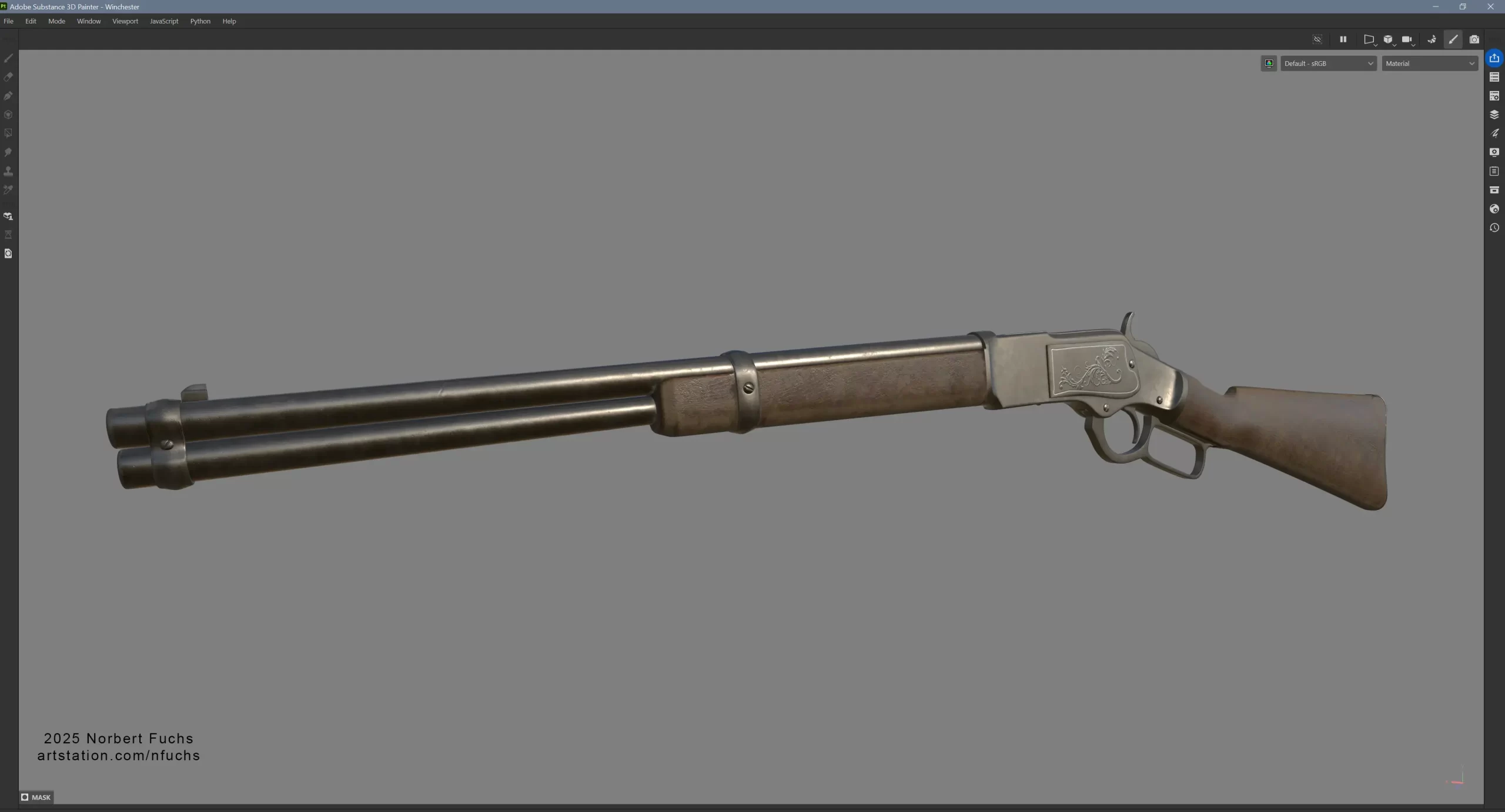 使用 UE5 与 Substance 3D 基于 AI 概念打造逼真女牛仔肖像-次世代模型库 角色使用的武器的最终纹理效果