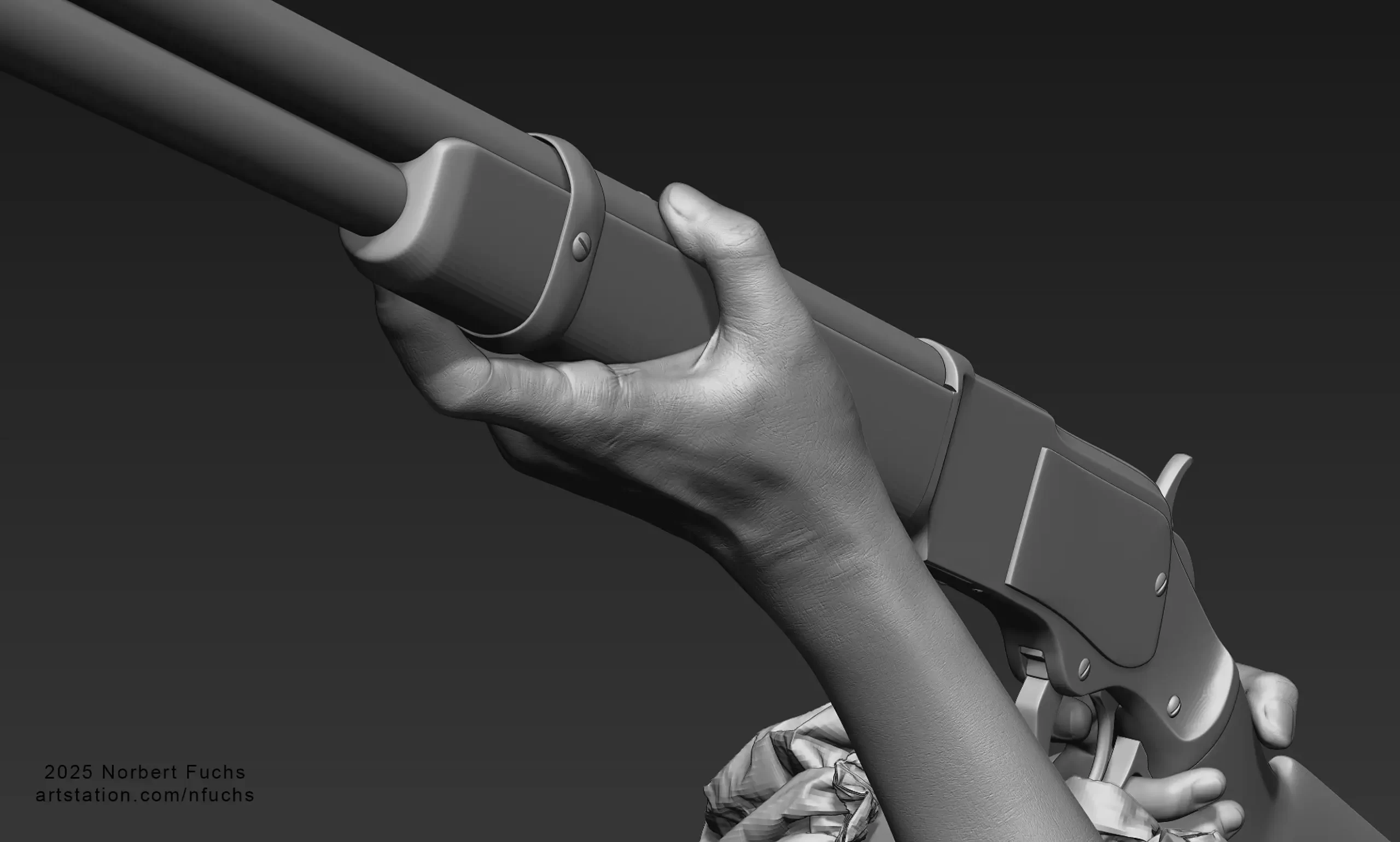 使用 UE5 与 Substance 3D 基于 AI 概念打造逼真女牛仔肖像-次世代模型库 在ZBrush中进行手部雕刻