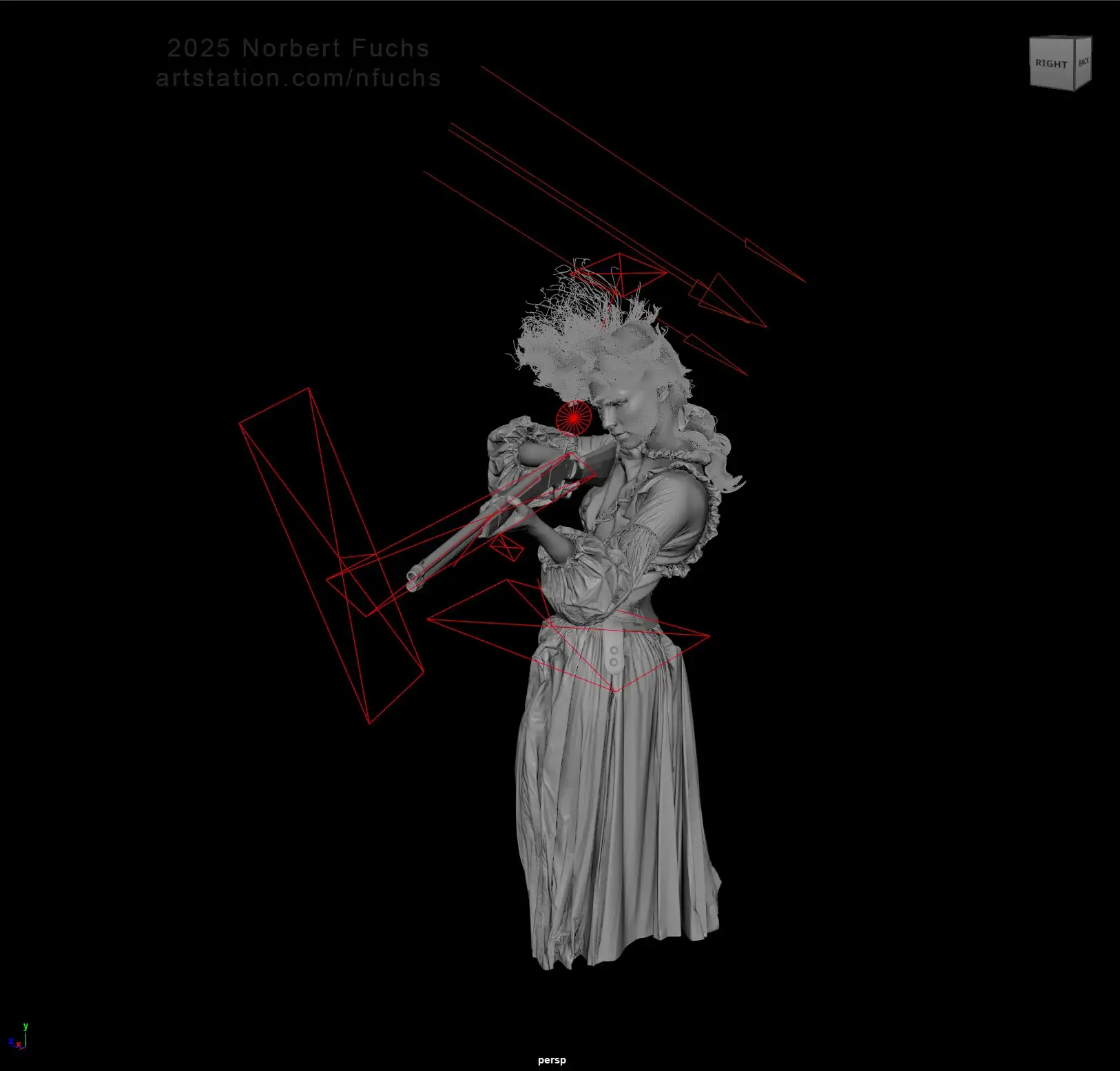 使用 UE5 与 Substance 3D 基于 AI 概念打造逼真女牛仔肖像-次世代模型库 Maya界面中照明俯视角度
