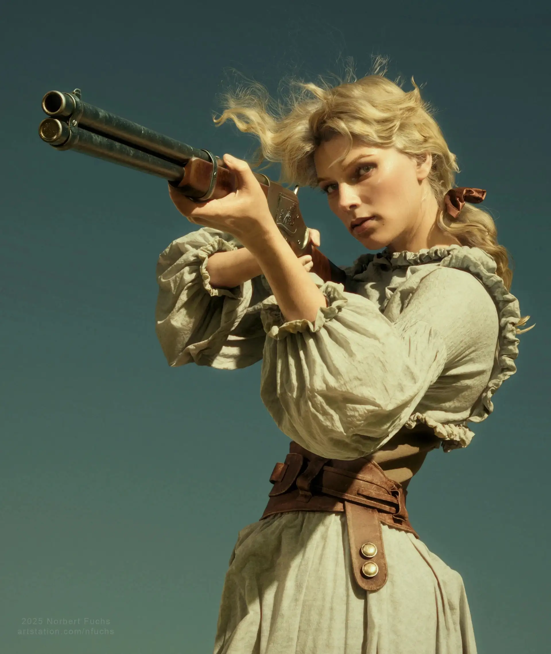 基于AI概念艺术的逼真女牛仔肖像-手持步枪正在瞄准 基于AI概念艺术的逼真女牛仔肖像-手持步枪正在瞄准