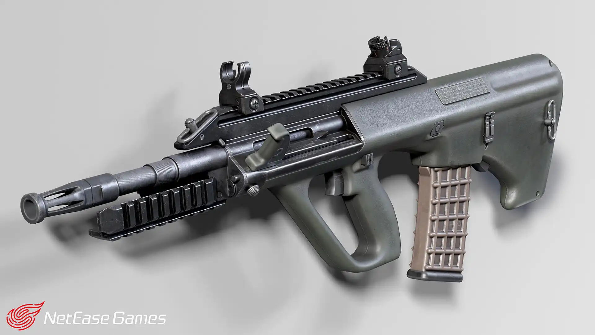 硬表面建模大师 Oleksandr Linovichenko 专访:AAA武器与载具创作秘籍-次世代模型库 硬表面建模的AUG步枪模型渲染图