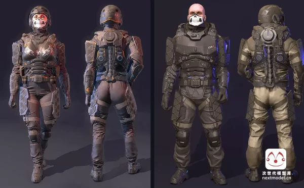模块化科幻未来士兵男女双角色