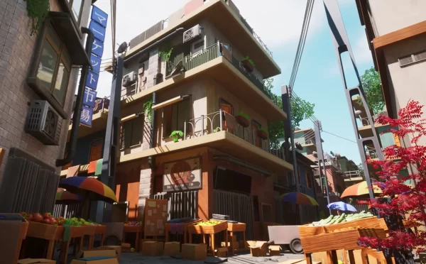 风格化日式小巷东京城市街道场景