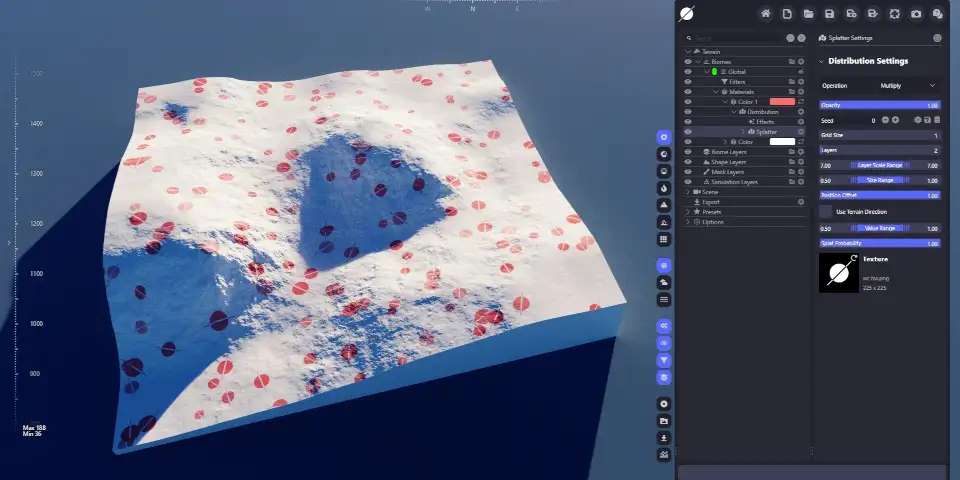 World Creator 新增的 "Splatter" 图案分布