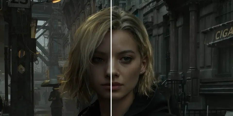 DLSS 5 前后对比图：展示生成式 AI 如何增强皮肤次表面散射和光照细节