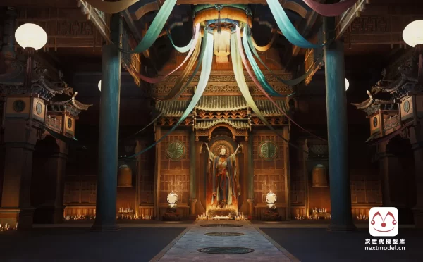 亚洲中国古代寺庙建筑内部环境