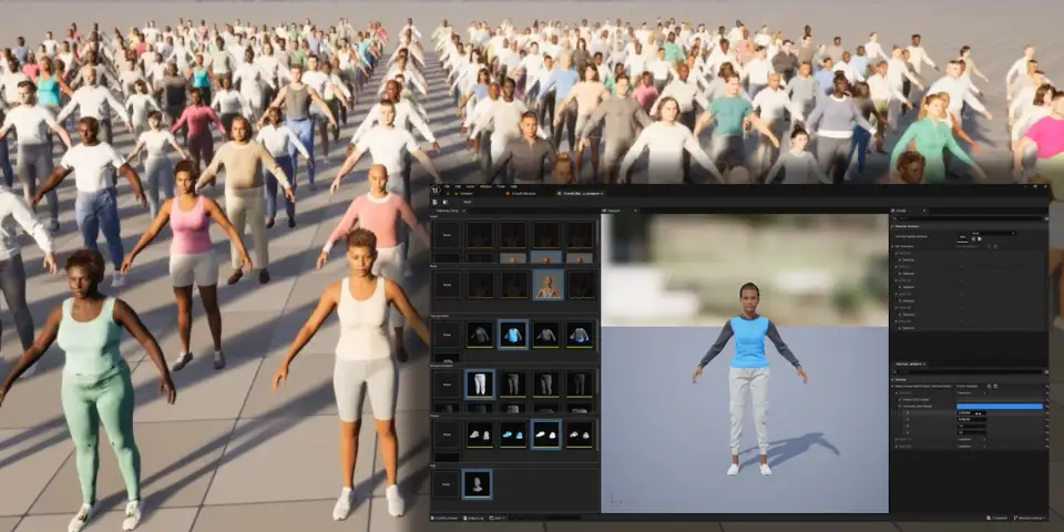Unreal Engine 5.8发布:CG艺术家五大新功能解析-次世代模型库 MetaHuman Crowd 功能展示