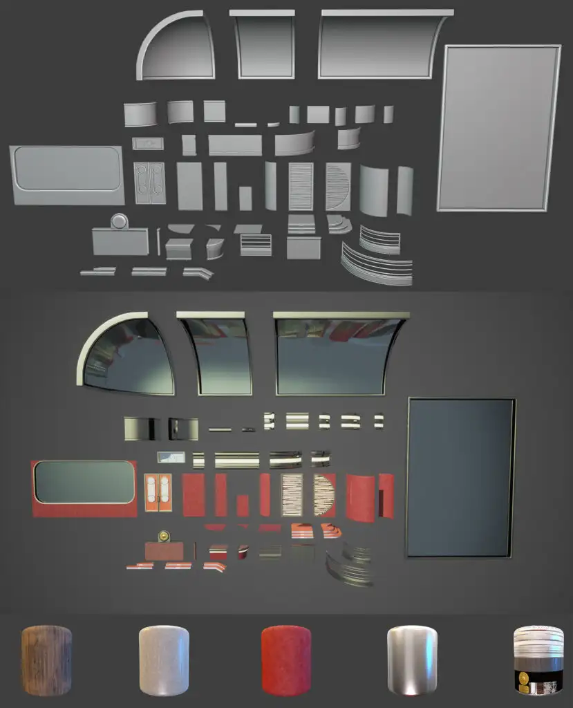 生化奇兵风格环境作品《葬于深海》:Blender全流程制作拆解-次世代模型库 Blender和UE4中中模和线框视图和