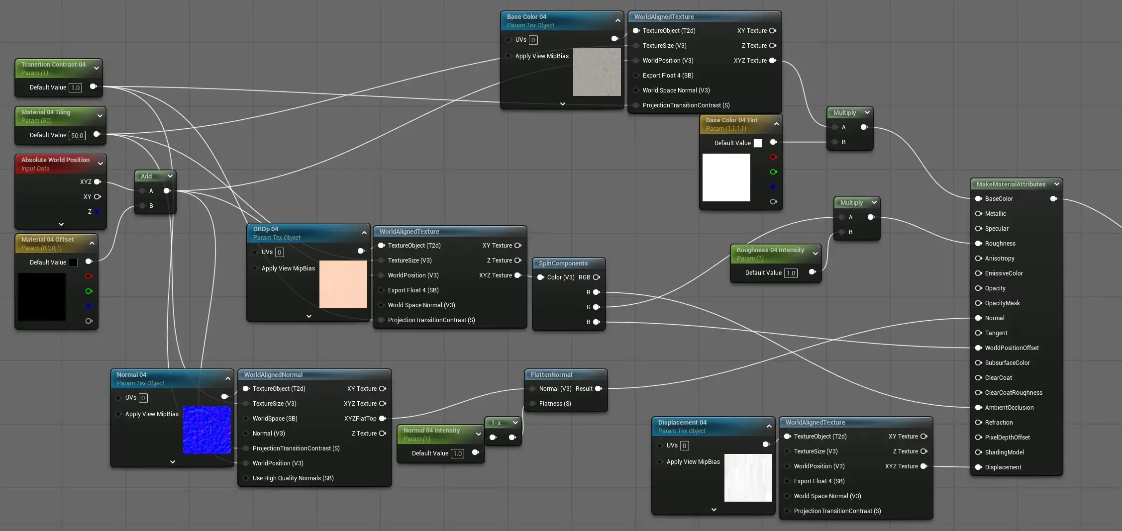 Unreal Engine世界对齐材质节点图 Unreal Engine世界对齐贴图材质的节点连线图