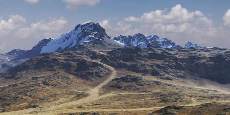 World Machine Dragontail Peak 系列新版本宣传图,展示基于 VDM 的 3D 地形生成