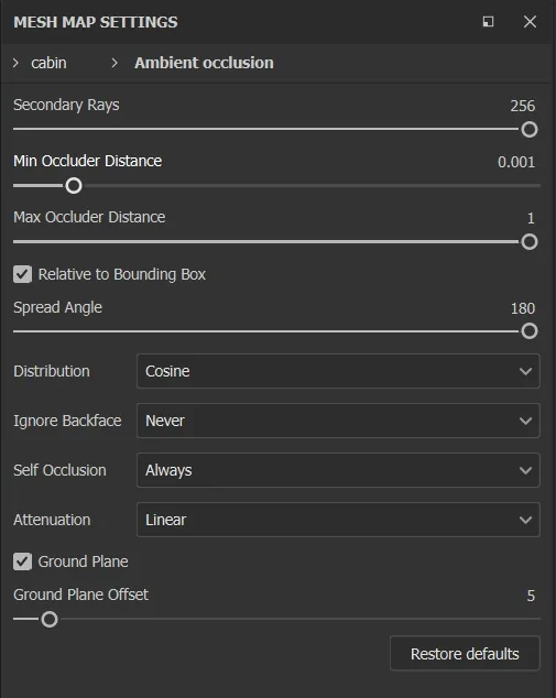 Substance Painter 中烘焙环境光遮蔽 AO 贴图的参数设置