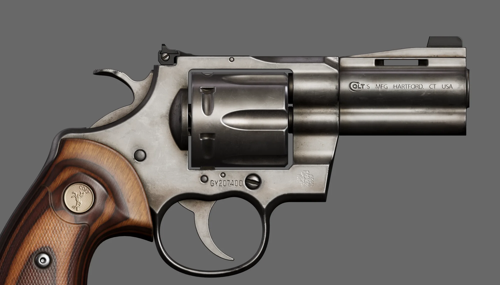 Colt Python 左轮手枪磨损与做旧细节