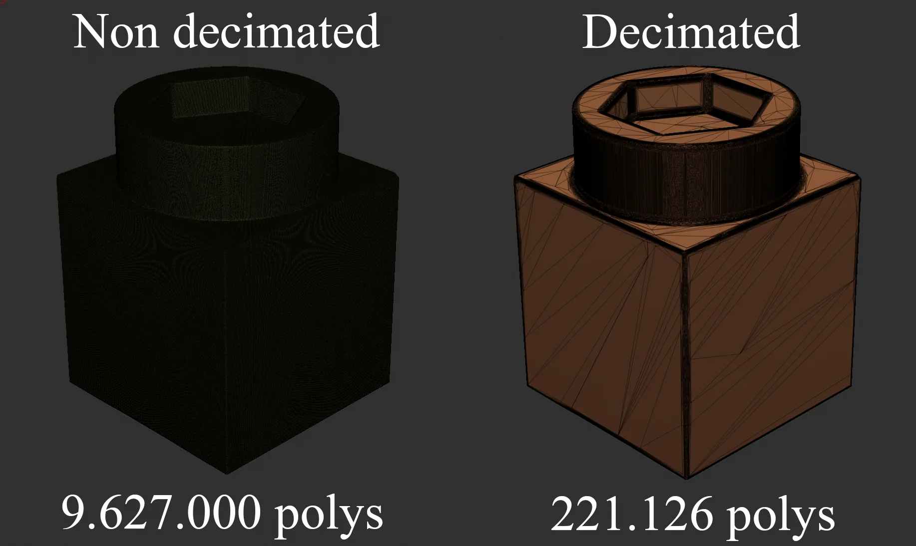 Decimation Master 抽面对比 抽面前后的多边形数量对比