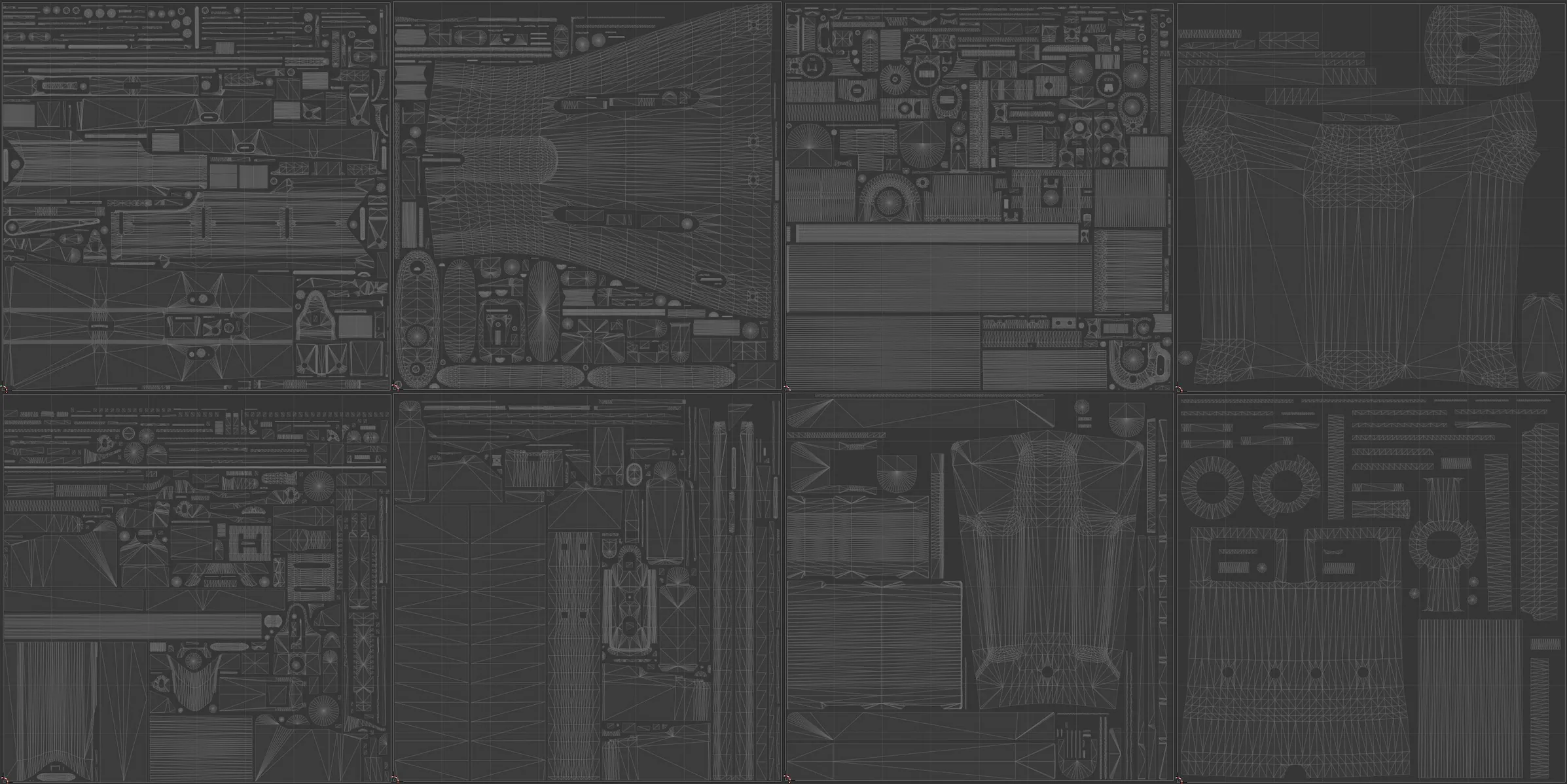UV 排布结果 RizomUV 与 UVPackmaster 排布后的 UV 布局