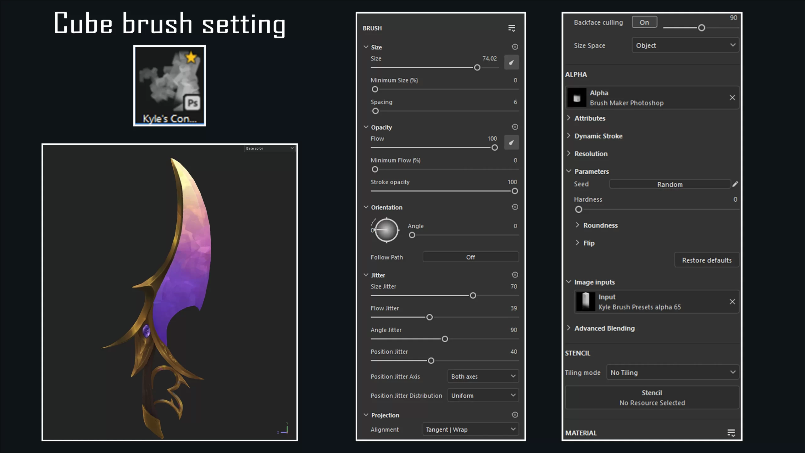 Cube 笔刷设置 Substance 3D Painter 中 Cube 笔刷设置与水晶刻面效果
