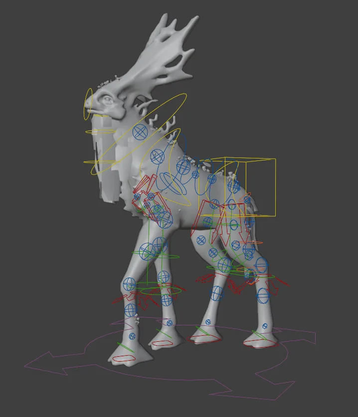 Blender Rigify 绑定骨架 Blender Rigify 插件为 Livanthian 生成的绑定骨架,包含为胡须添加的额外骨骼。