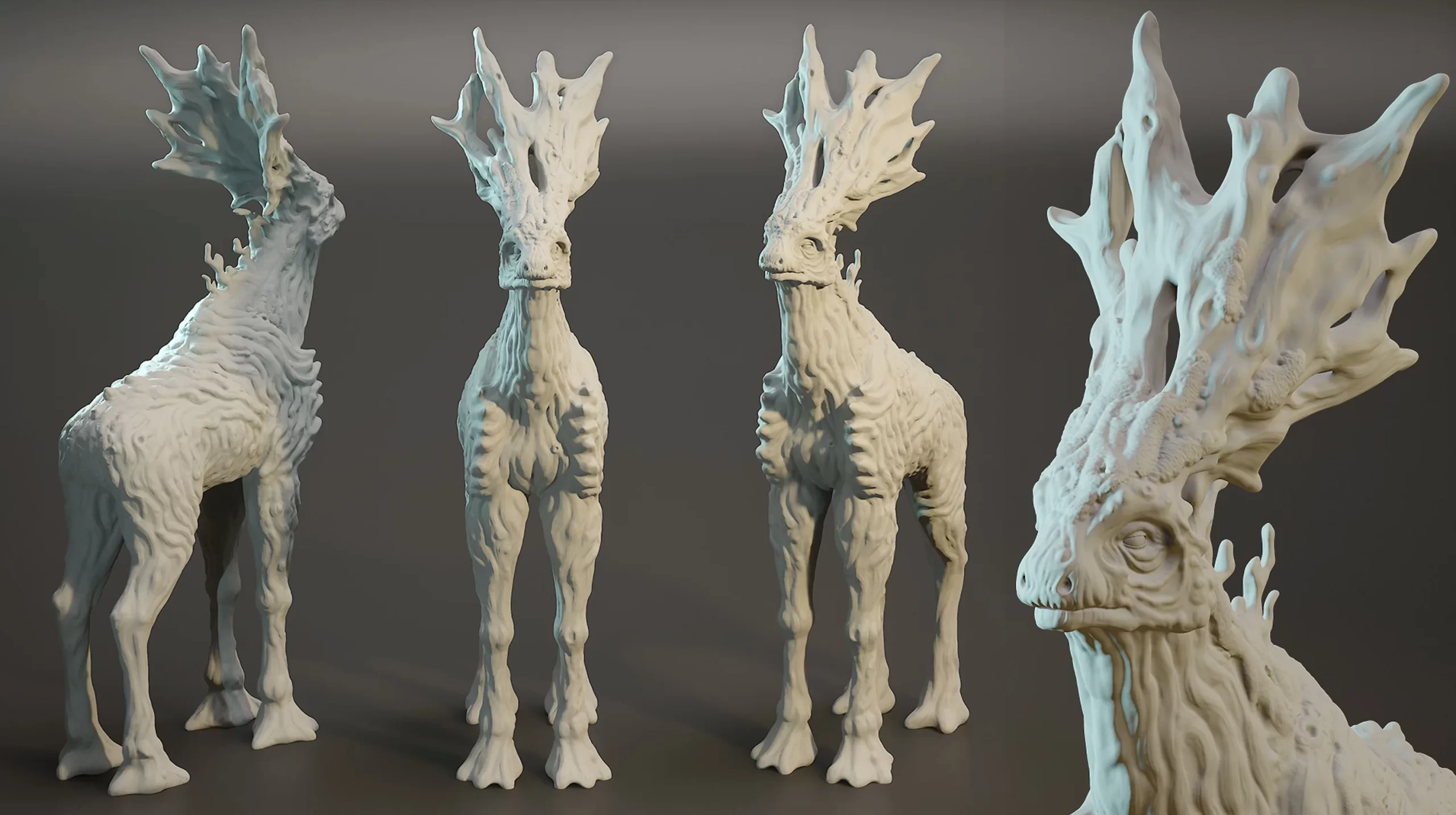 Marmoset Toolbag 光照测试 Marmoset Toolbag 中的 Livanthian 白模光照测试,展示三点布光下的多个角度。