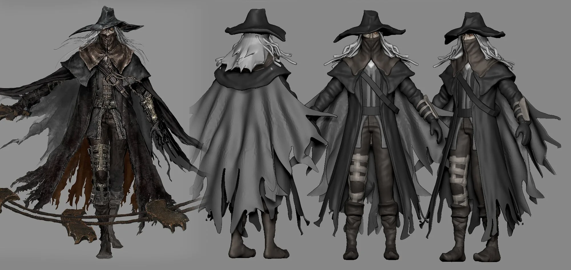 角色 Blockout 4 角度 老猎人角色 Blockout 4 角度灰模,从 Character Creator 5 基础模型开始